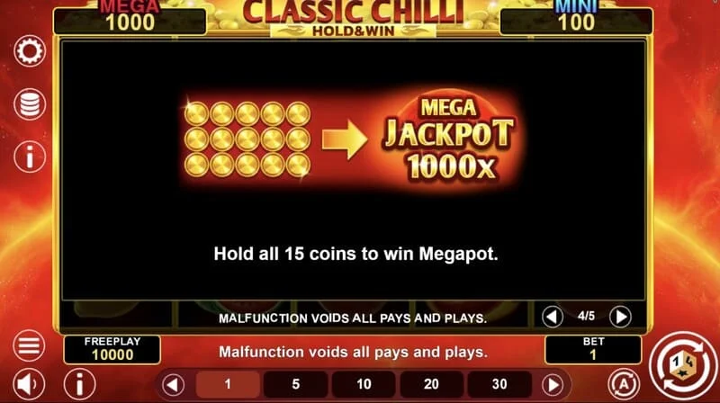 Classic Chilli Hold & Win - símbolos pegajosos na rodada de retenção