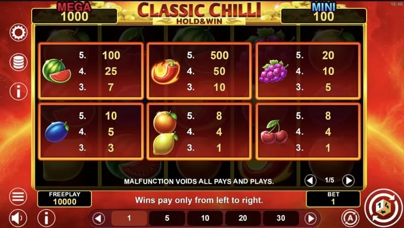 Classic Chilli Hold & Win - moedas de bônus no campo